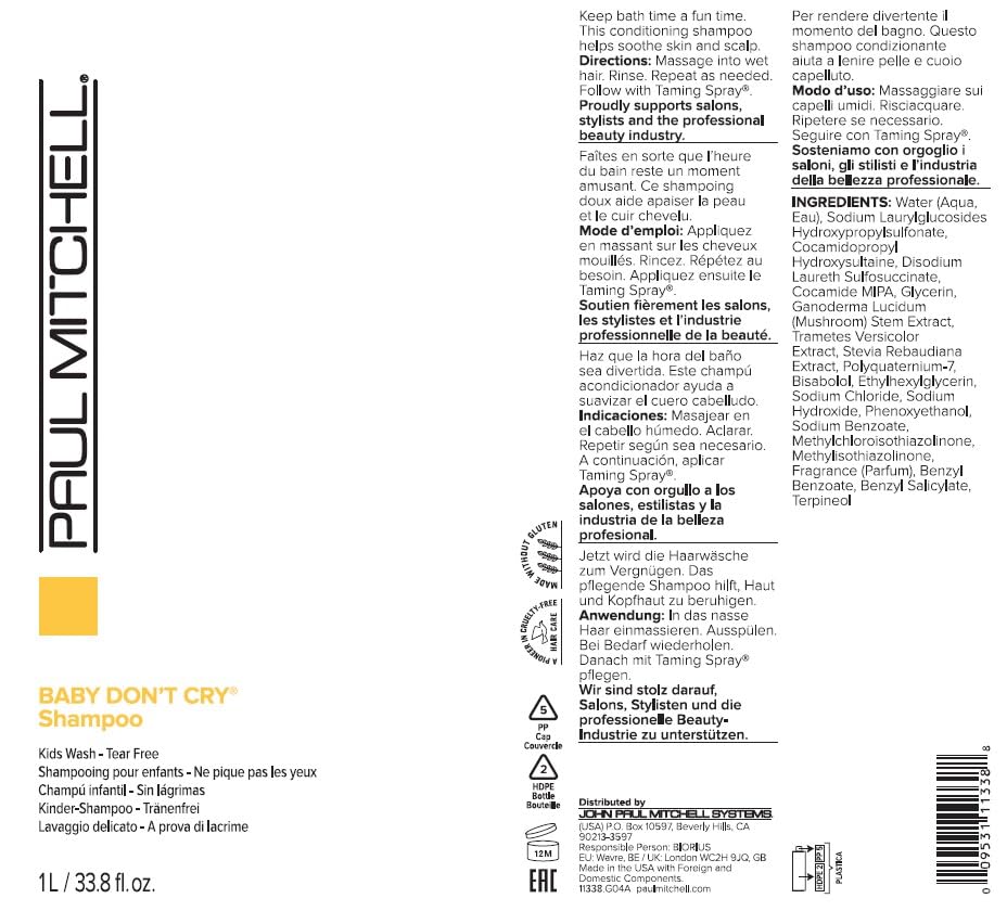 Paul Mitchell Baby Dont Cry Shampoo, Kids Wash, Tear Free, For All Hair Types, 33.8 Fl. Oz.