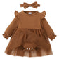 Sobowo Black Baby Girls' Lace Dress Bodysuit With Headband(0-3 Months, Brown L)