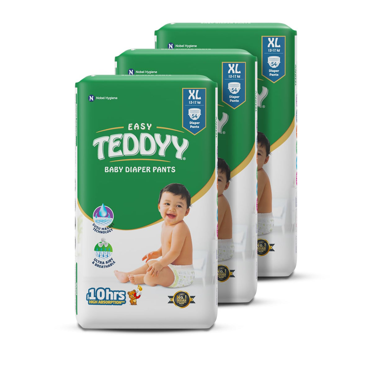 Teddyy Baby Easy Pant Diapers Extra Large 162 Count (Pack Of 3), 1217 Kgs, 10 Hrs Leak Protection, Anti  Bacterial