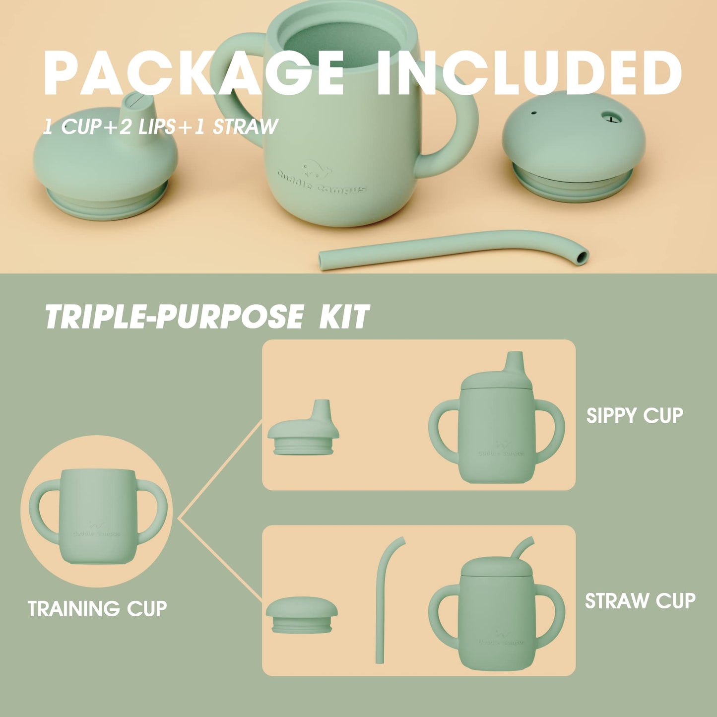 Cuddle Campus Sippy Cups,[4 In 1] 100% Silicone Toddler Cups,Shatterproof Straw Sippy Cup,Open Cup For 1/1+ Year Old Baby 7 Oz