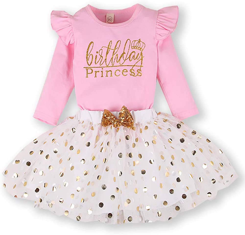 Cm C&M Wodro Toddler Kids Baby Girls Birthday Princess Outfits Vest Sleeveless Tank Top Dot Mesh Tutu Skirt Set(B-Pink, 6-7 Year