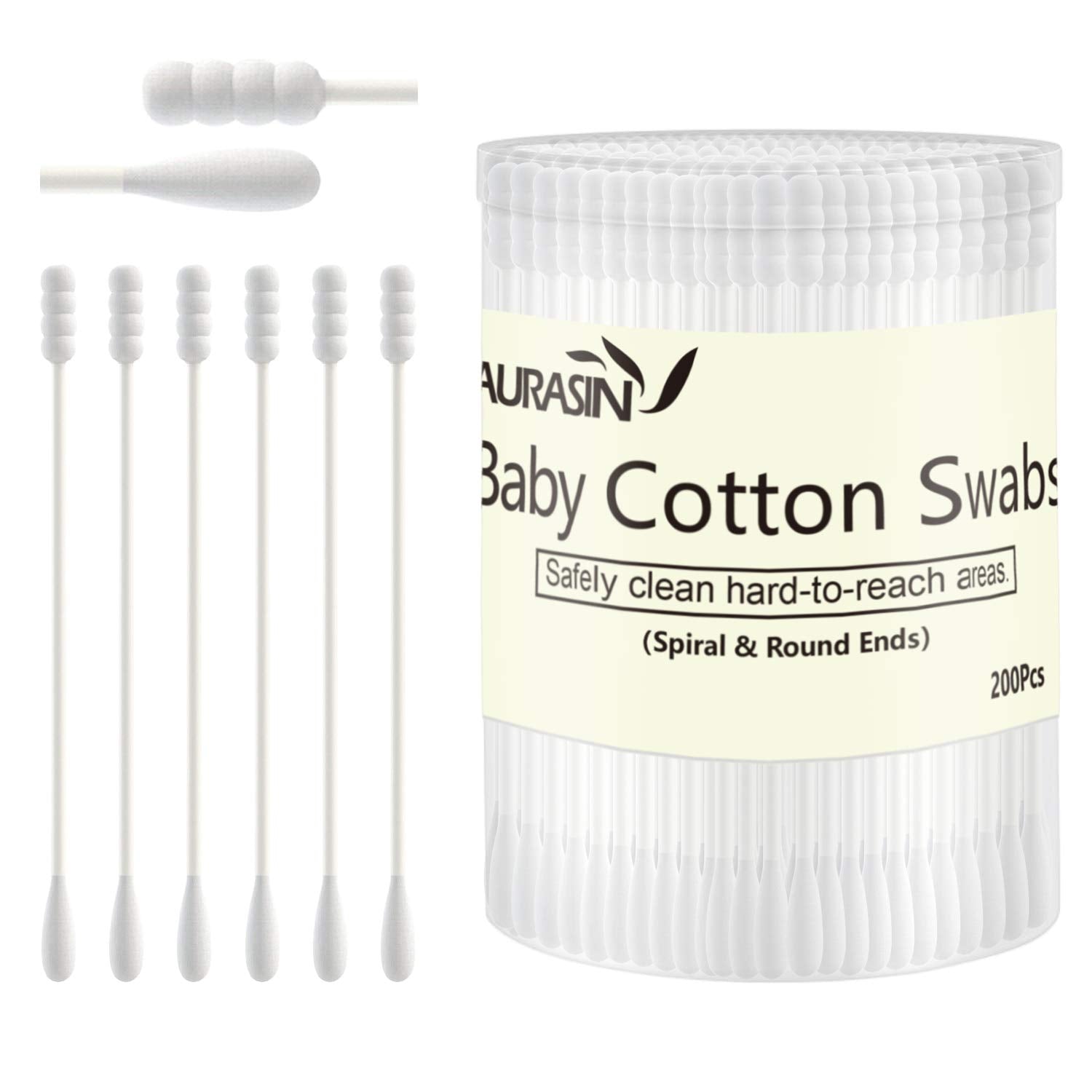 Baby Cotton Swabs, Paper Sticks Cotton Buds For Baby Ear Nose Clean-200Pcs(Spiral & Round)