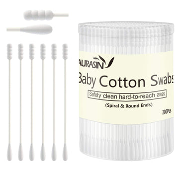 Baby Cotton Swabs, Paper Sticks Cotton Buds For Baby Ear Nose Clean-200Pcs(Spiral & Round)