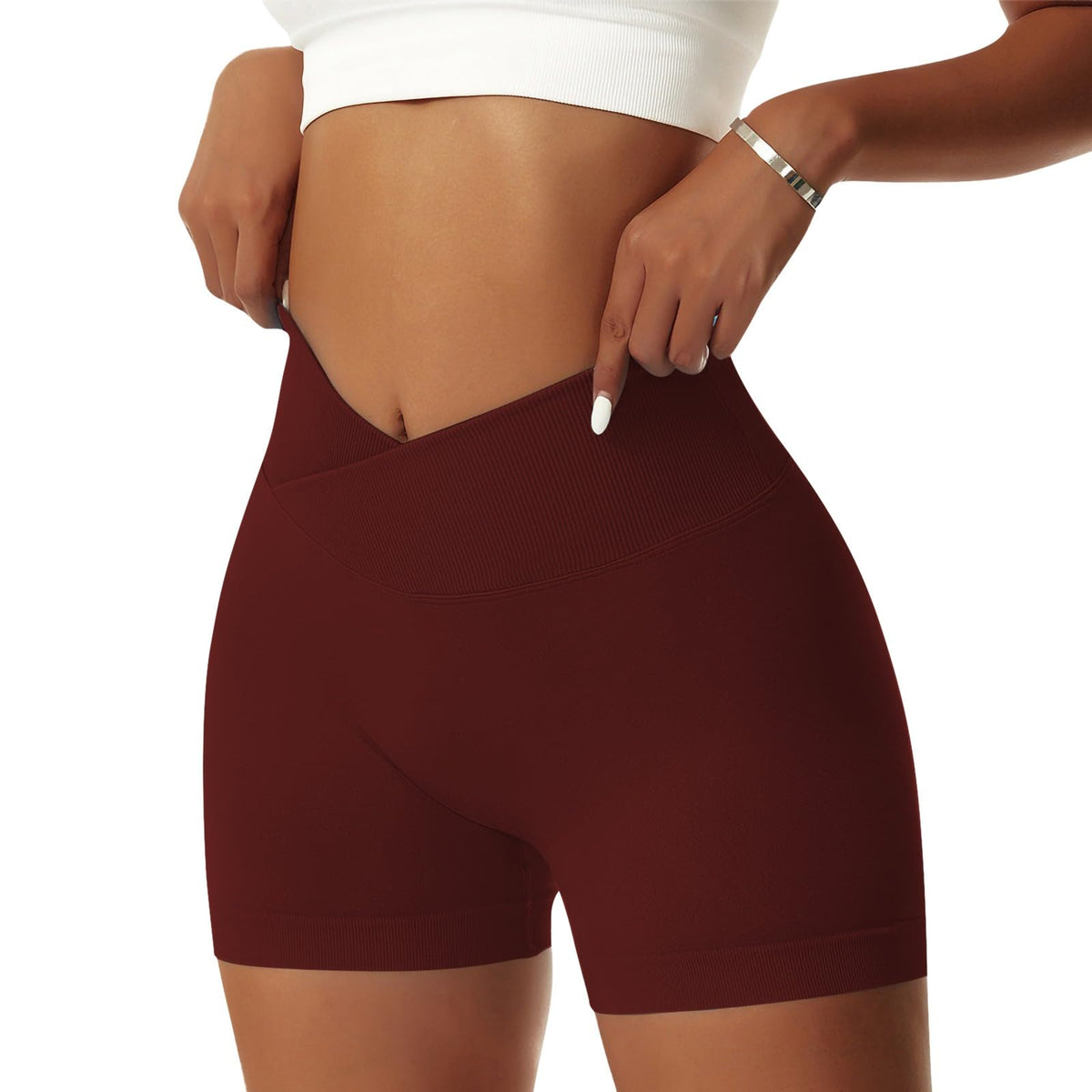Vertvie Womens Gym Shorts V Cross Stretch Push Up Yoga Shorts Booty Scrunch Fitness Trousers Short High Waist Seamless Workout 