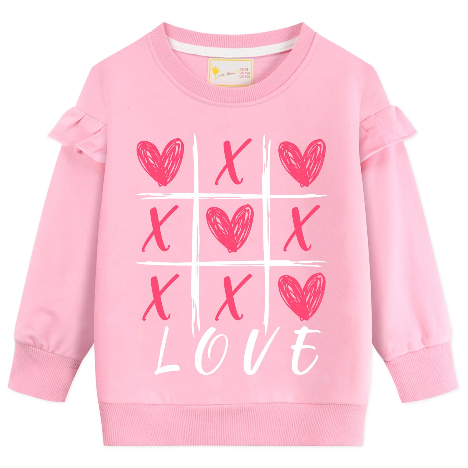 Little Hand Girls Love Sweatshirts Valentines Day Pullover Crewneck Long Sleeve Pink Shirts Kids Clothes 4T