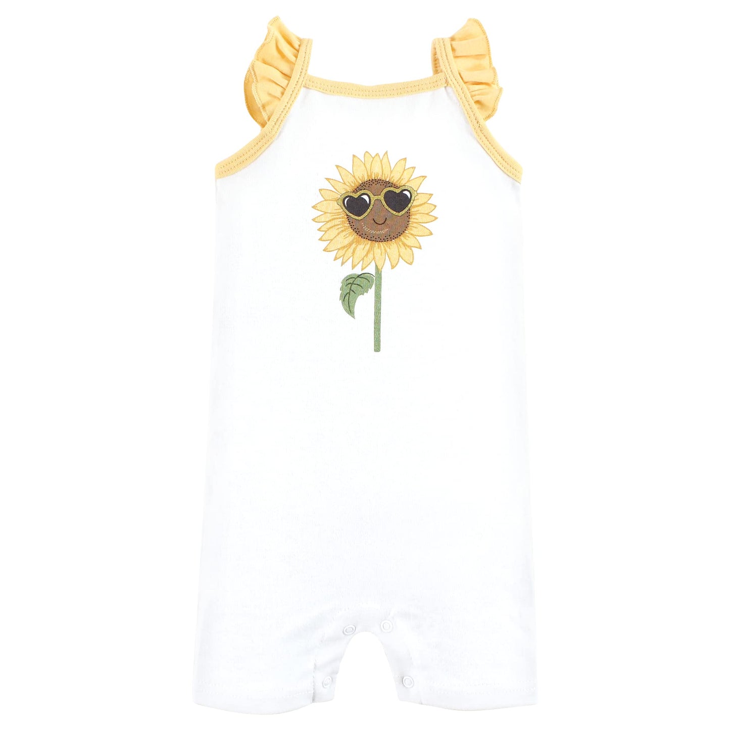 Hudson Baby Unisex Baby Cotton Rompers, Sunflower, 9-12 Months