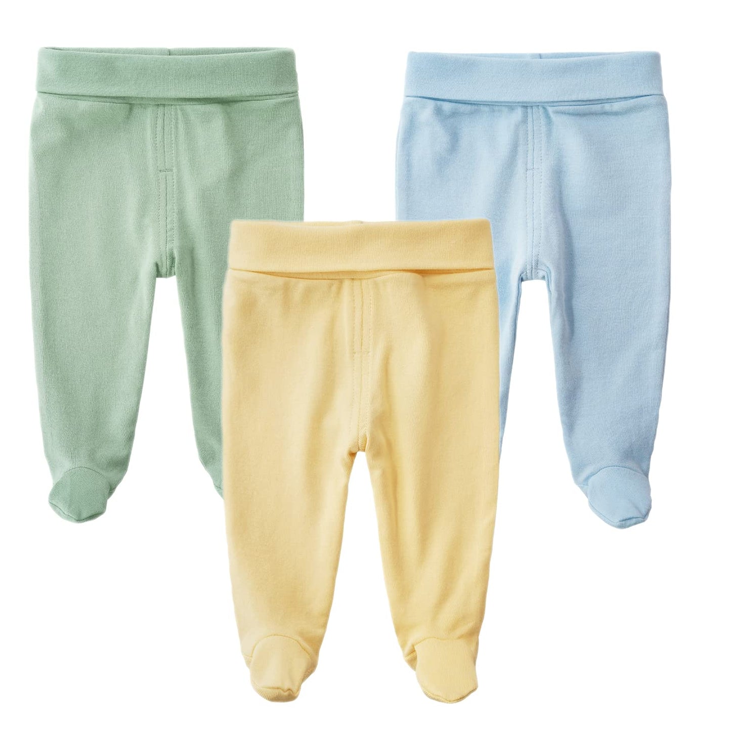 Teach Leanbh Infant Baby 3 Pack Footed Pants Cotton High Waist Casual Leggings (3 Months, D)