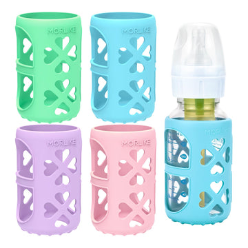 Morlike 4 Pack Silicone Sleeves Fit For 4 Oz/120 Ml Dr. Brown'S Natural Narrow Glass Baby Bottle, 100% Silicone Covers Protect G