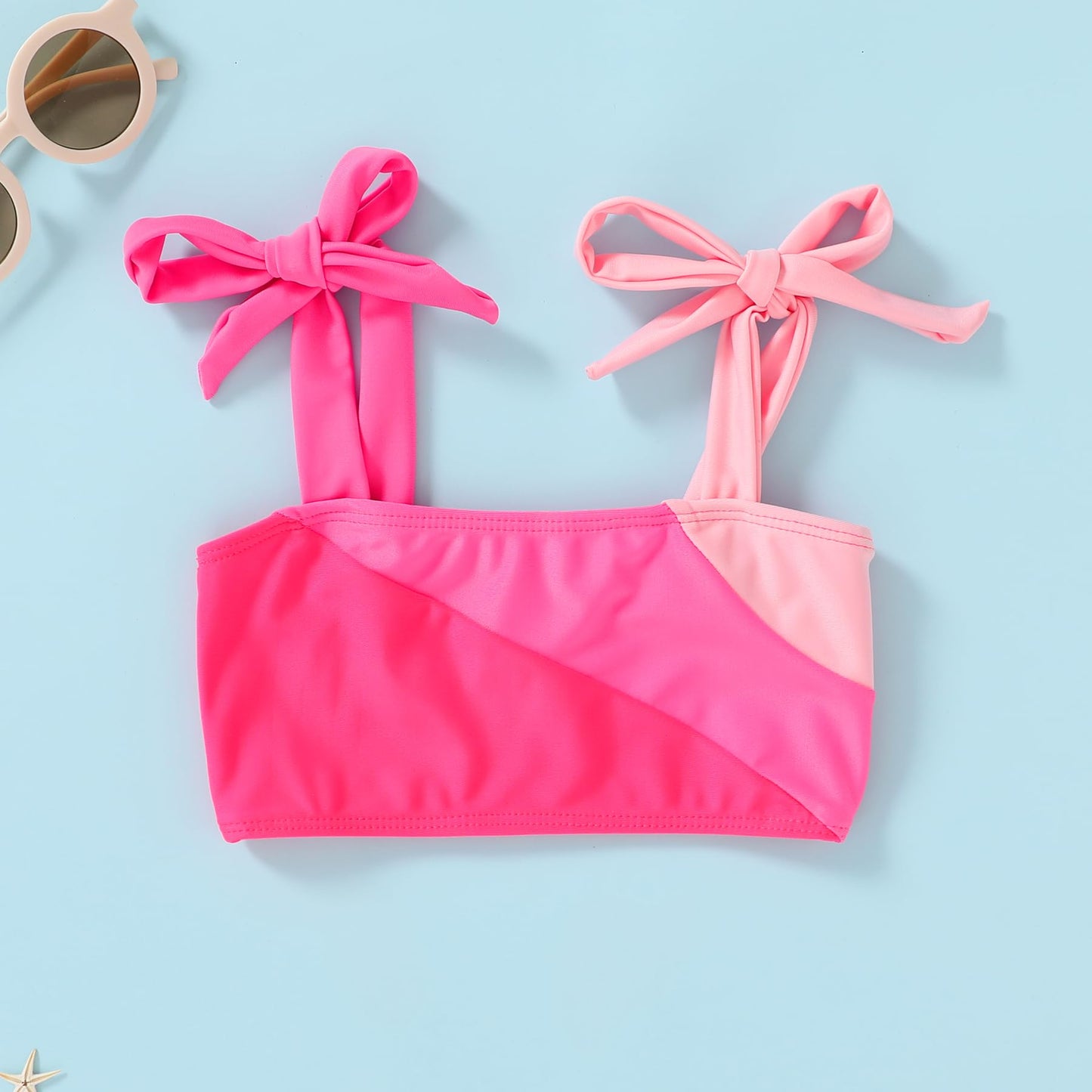 Younger Tree Toddler Girls Two Pieces Swimsuit Color Block Stripe Swimwear Summer Beach Bathing Suit (Pink 5-6T)