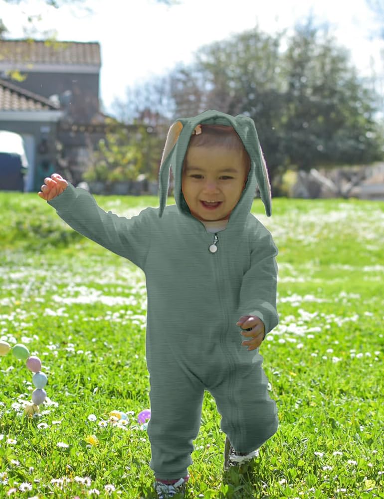 Agqt Baby Boys Bunny Costume 1St Easter Outfit Halloween Animal Costume One Piece Romper Rabbit Ear Bodysuits Hoodie Dark Green