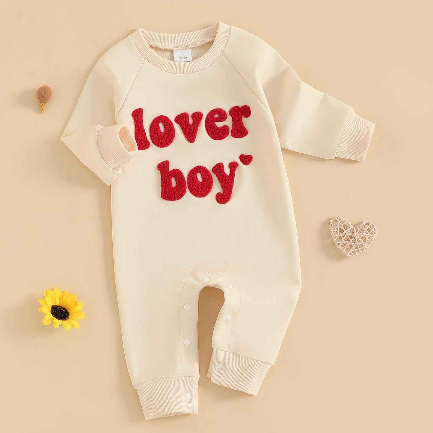 Ursobutegl Newborn Baby Boy Romper Jumpsuit Lover Boy Letter Embroidery Long Sleeve Bodysuit Sweatshirt Valentines Day Outfit (A