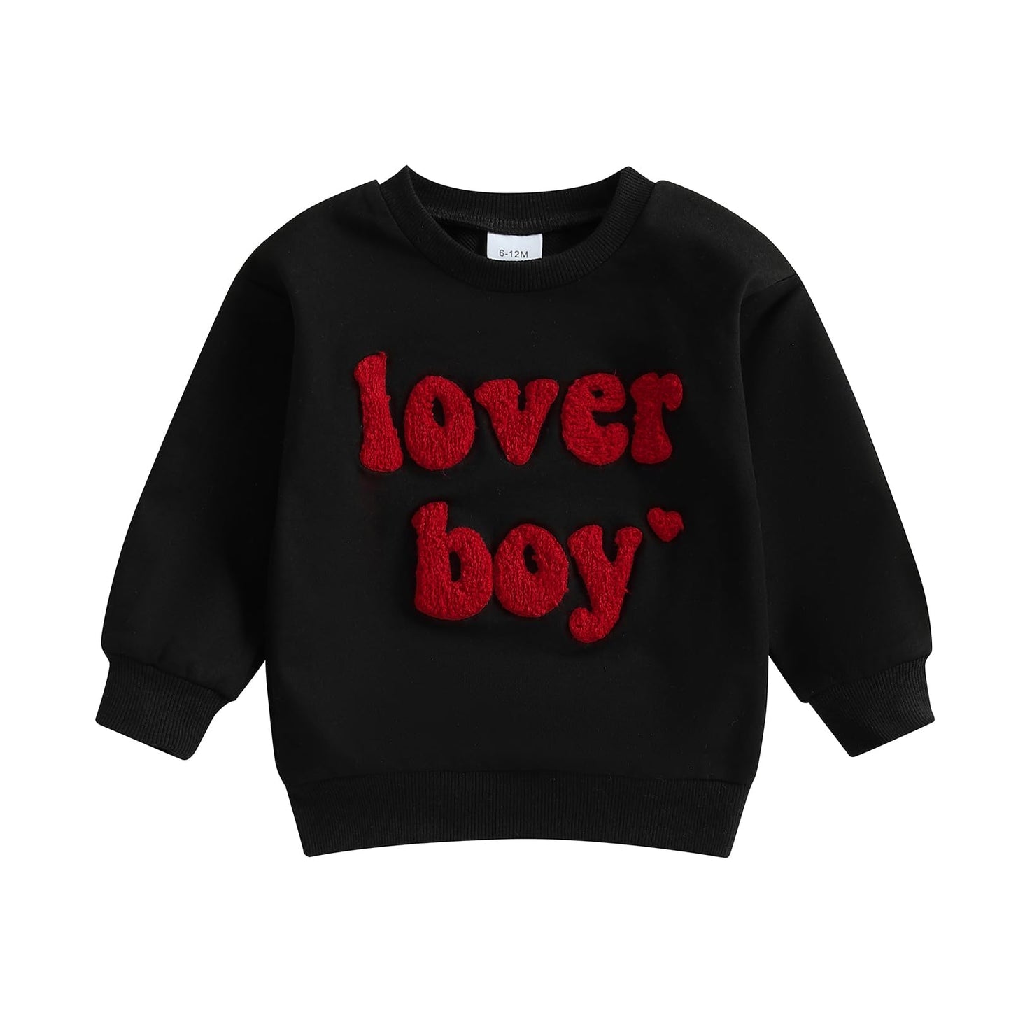 KtwHarnu Infant Toddler Baby Boy Valentines Outfit Heart Embroidery Sweatshirt Crewneck Long Sleeve Shirts Top Pullovers (C-Blac