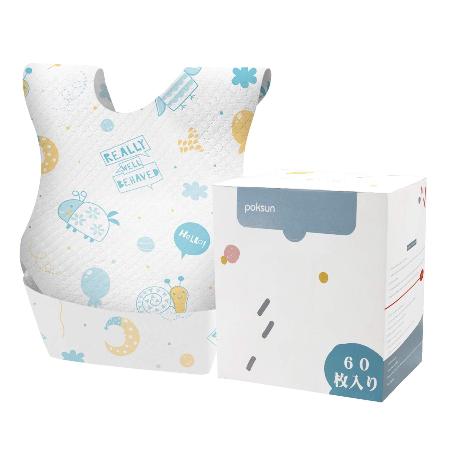 Poksun Baby And Infant Disposable Travel Bibs - Soft, Leakproof, For Toddlers Babies, Feeding, Traveling, (60Pcs) Snail