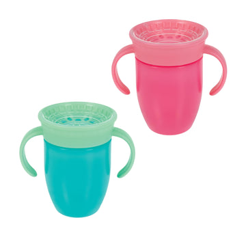 Nuby Wonder Cup - Spill-Proof Toddler Sippy Cups - (2 Pack) 7 Oz - Sip From All Sides - Leak Resistant - Easy Grip Two-Handle De