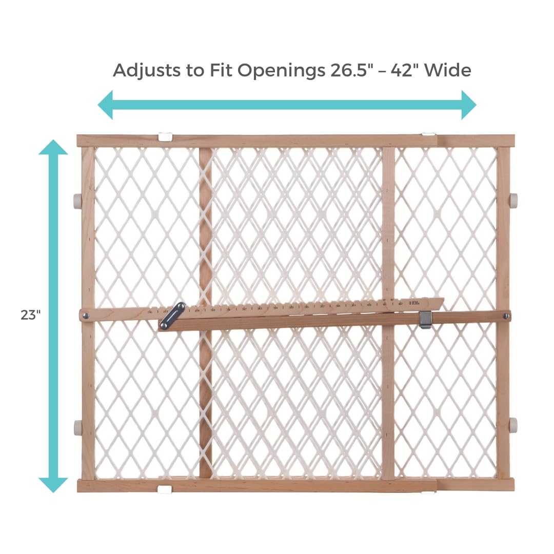 Toddleroo by North States - Diamond Mesh Wooden Baby Gate: Pressure Mounted Baby Gate for Doorways - Adjustable 26.5 to 42 Inche