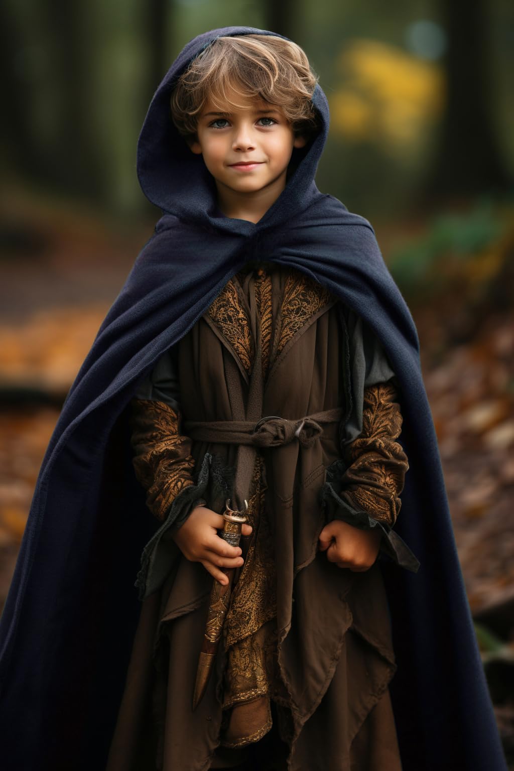 Homelex Blue Renaissance Costume For Boys - Kids Medieval Cloak With Hood Halloween Ranger Wizard Elven Hooded Cape Robe