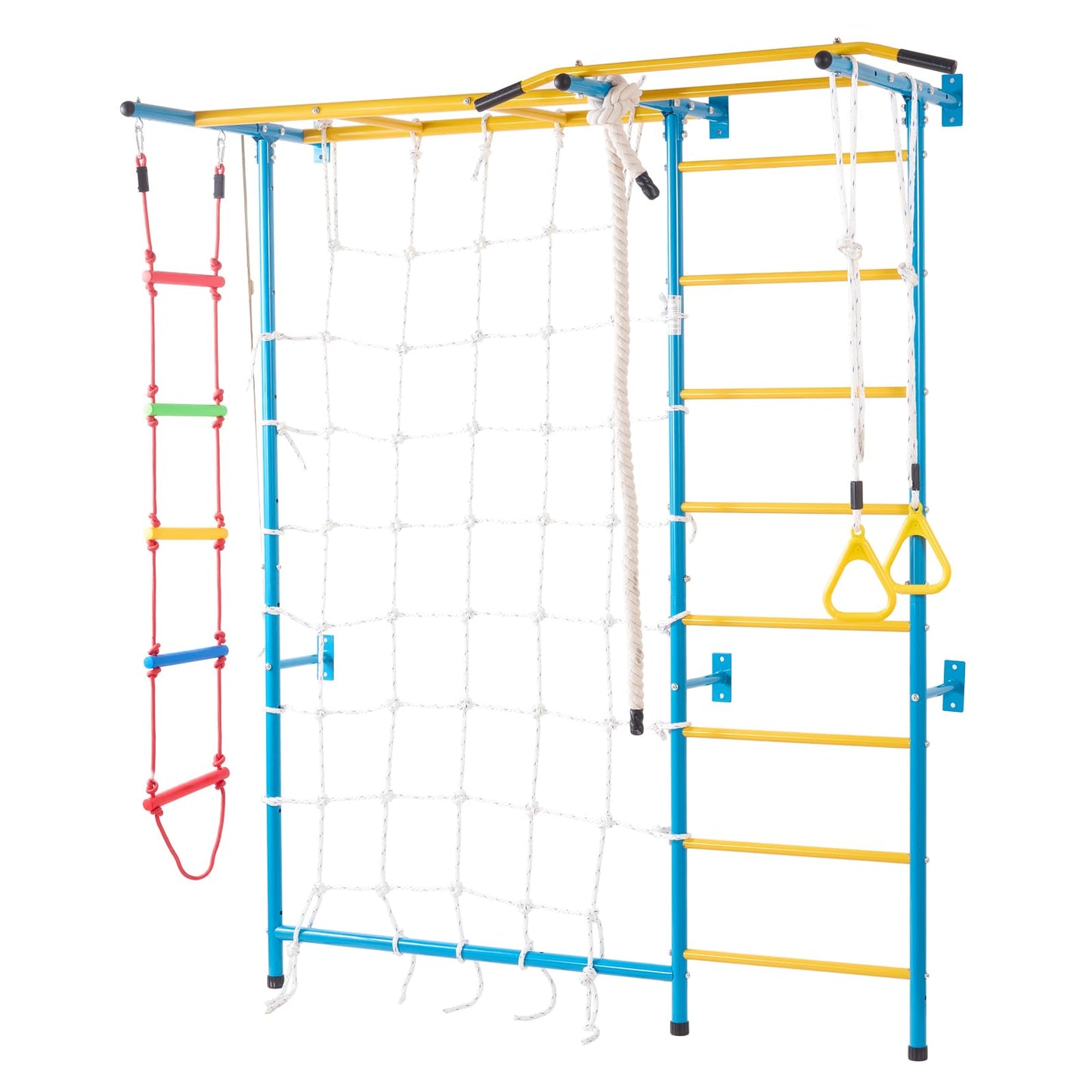 Vevor Indoor Jungle Gym For Toddlers, 7-In-1 Climbing Playset With Carbon Steel Swedish Ladder, Wall Ladder, Pull-Up Bar, Rope L