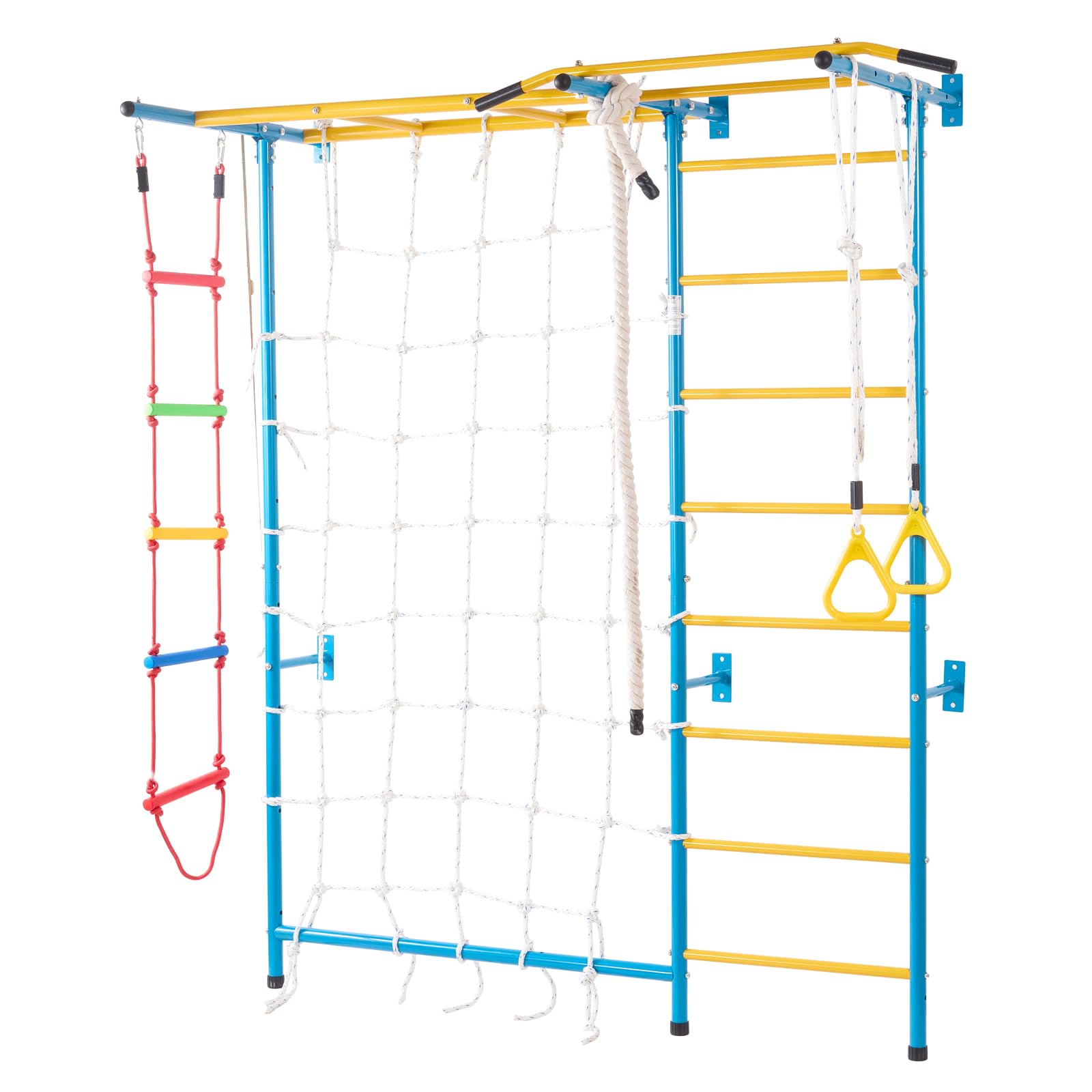 Vevor Indoor Jungle Gym For Toddlers, 7-In-1 Climbing Playset With Carbon Steel Swedish Ladder, Wall Ladder, Pull-Up Bar, Rope L