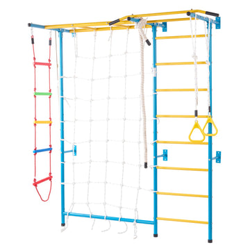 Vevor Indoor Jungle Gym For Toddlers, 7-In-1 Climbing Playset With Carbon Steel Swedish Ladder, Wall Ladder, Pull-Up Bar, Rope L