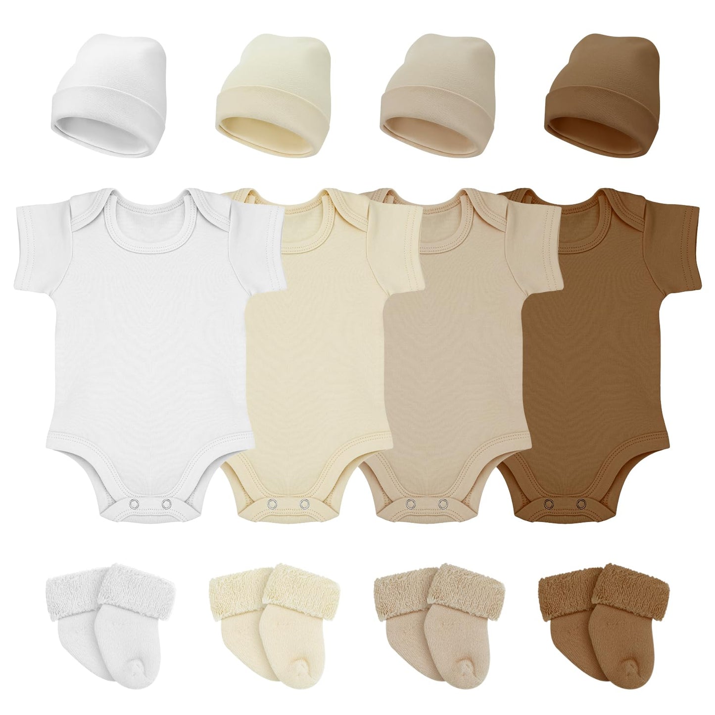 Glitopper 4 Pack Preemie Layette Set Premature Baby Bodysuit Preemie Clothes Hat Bodysuit Socks Set for NICU Newborns(White, Lig