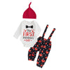 Beqeuewll Valentines Newborn Baby Boy 3Pcs Clothes Infant Long Sleeve Romper Cute Pattern Suspender Pants Overalls Outfits (Firs