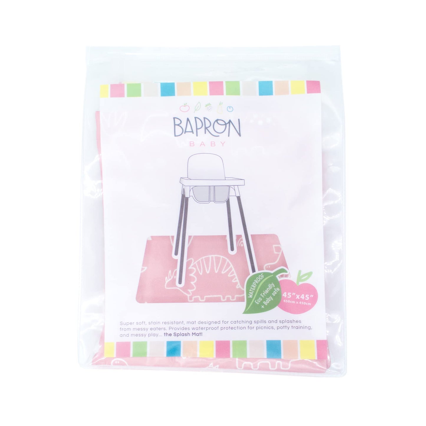 Bapronbaby Dino Friends Blush Splash Mat - Waterproof Catch-All For Under High Chairs, Floors, Tables, Playtime Or Arts & Crafts