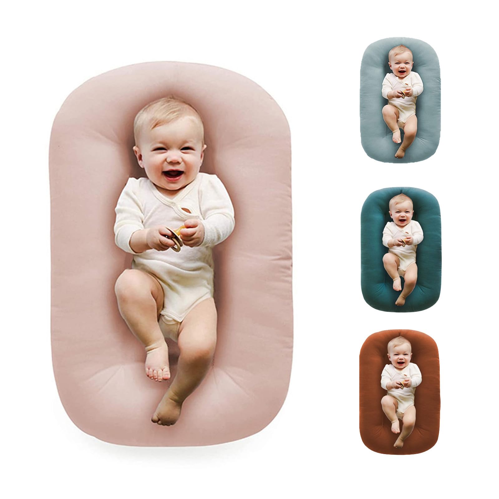 Loevin Baby Lounger Play Mat,Baby Lounger for Newborn Tummy Time for Babies in Bed,0 Angle Newborn Loungers Babies Nest for Boys