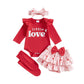 Beqeuewll Baby Girl Valentines Day Outfits Letter Print Long Sleeve Romper Tutu Skirt Headband Set Newborn Baby Girls Clothe (Li