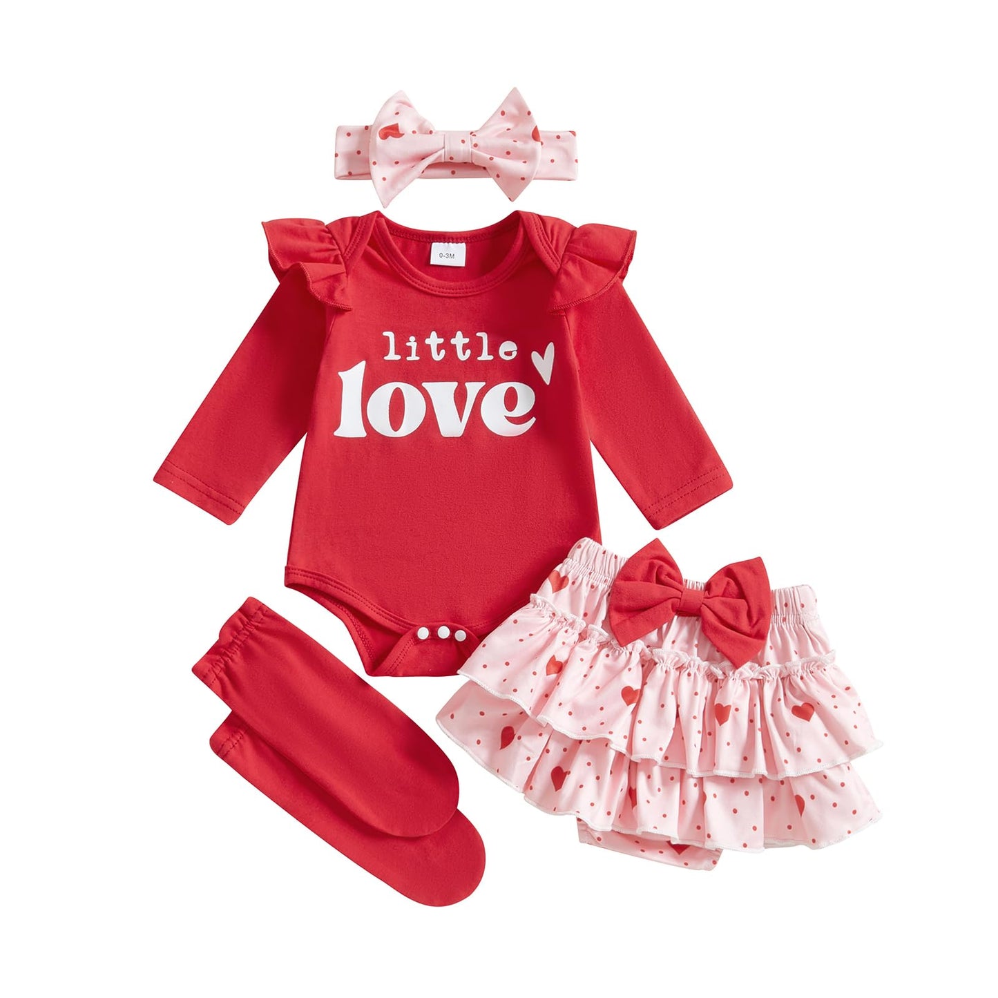 Beqeuewll Baby Girl Valentines Day Outfits Letter Print Long Sleeve Romper Tutu Skirt Headband Set Newborn Baby Girls Clothe (Li