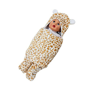 NAMAN Newborn Plush Swaddle, Hodded Blanket, Sleeping Bag, Warm and Soft Swaddle Wrap for Baby boy and Baby GirlCamel