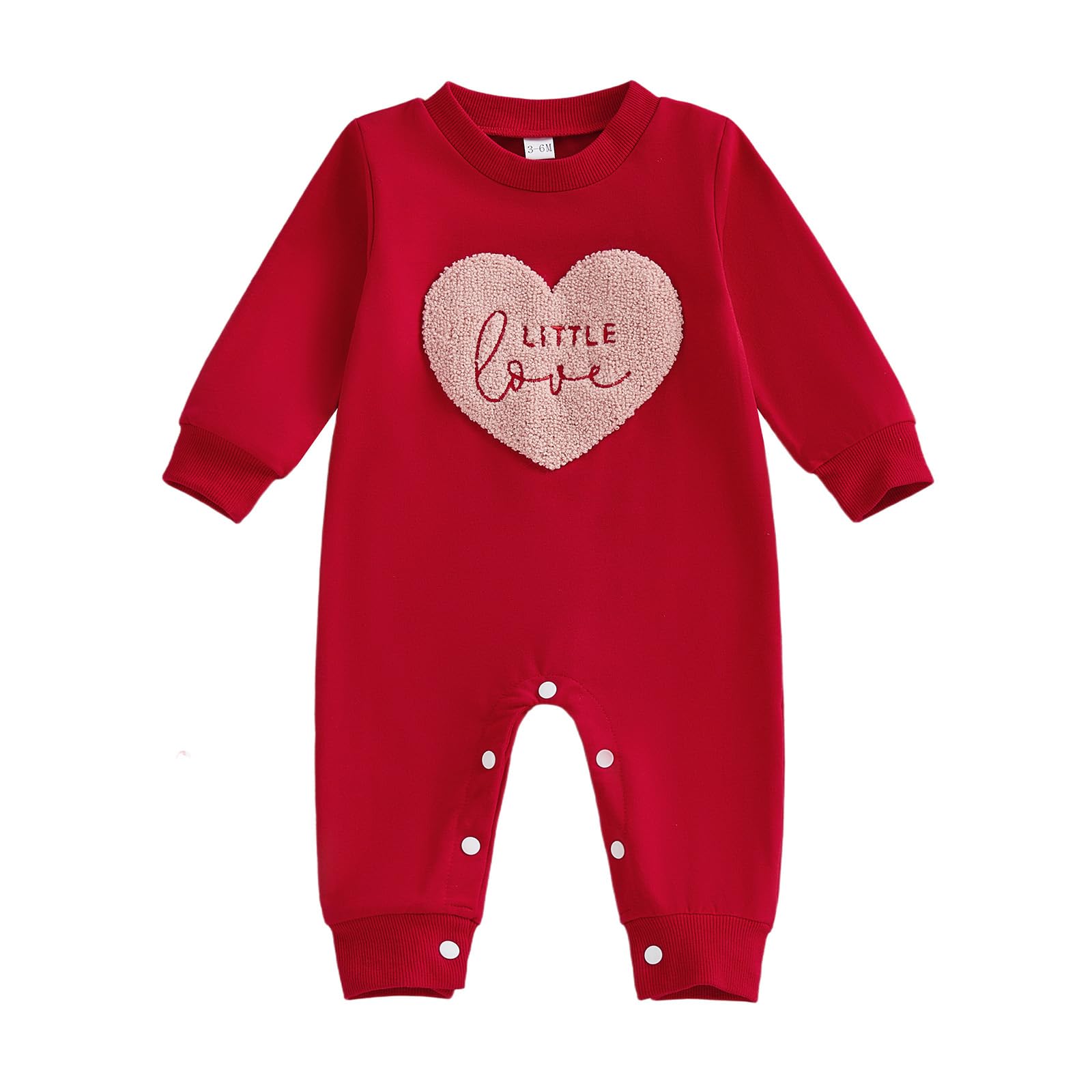 Mieeyali Baby Boy Valentines Day Outfit Little Love Heart Romper Long Sleeve Jumpsuit Newborn Clothes (Red Heart, 12-18 Months)