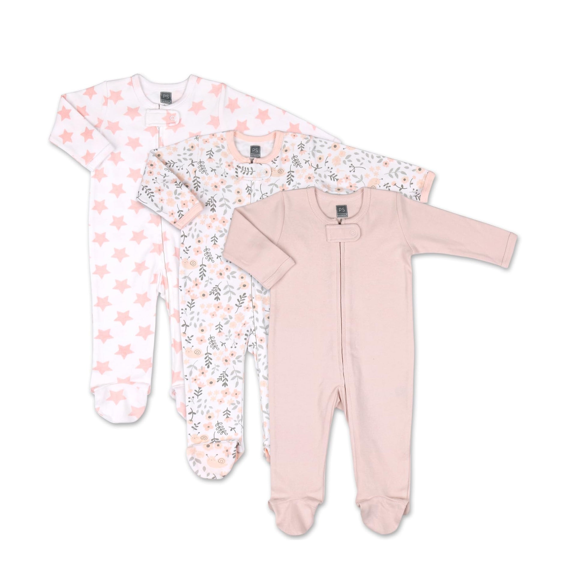 The Peanutshell Baby Sleepers For Girls Set Of 3-0-3 Months Baby Clothes, Soft Cotton Girl Footed Pajamas, Newborns & Infants Cl