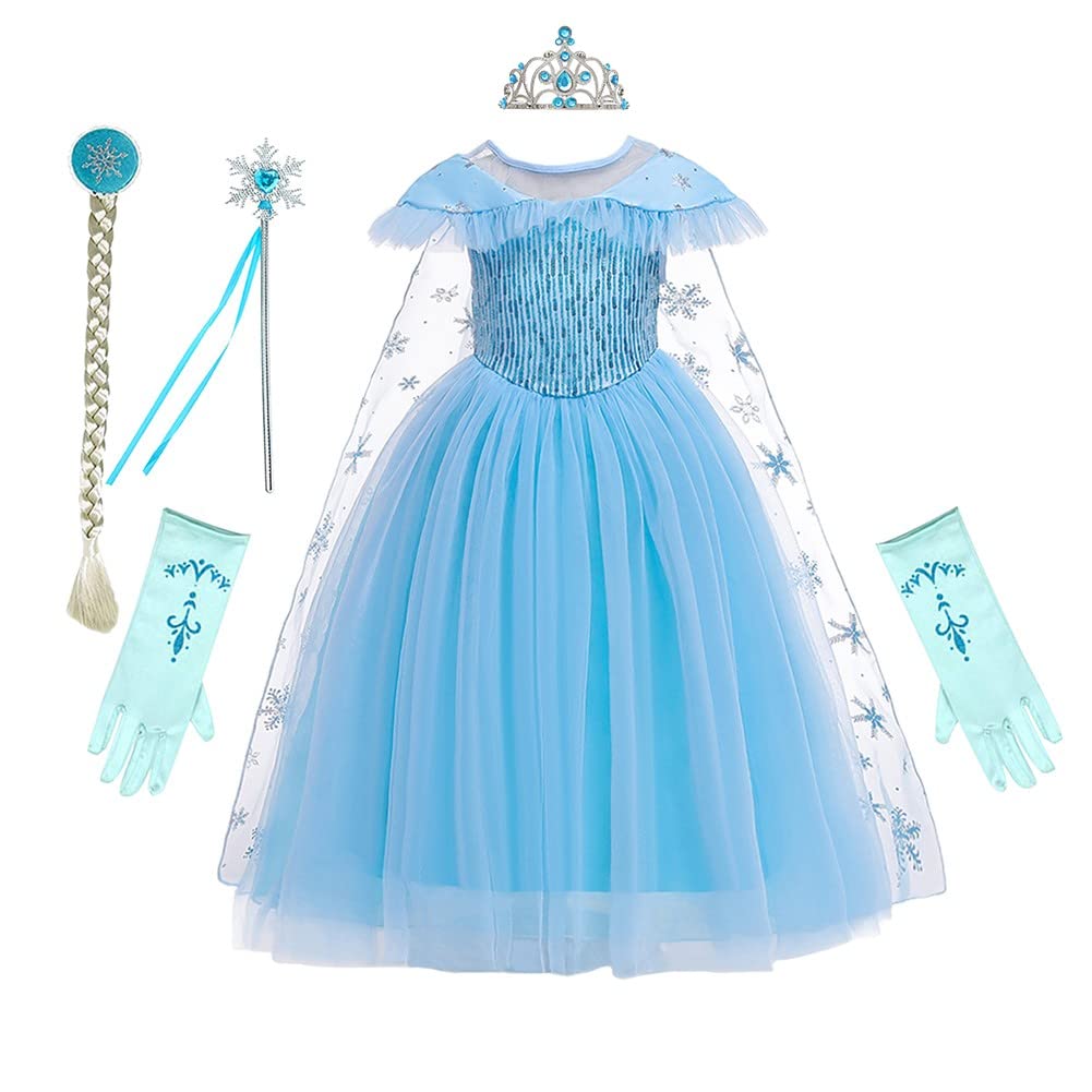 Rexreii Girls Frozen Elsa Princess Dress Halloween Costume Christmas Birthday Evening Party Ball Gown W/Accessories 7-8T