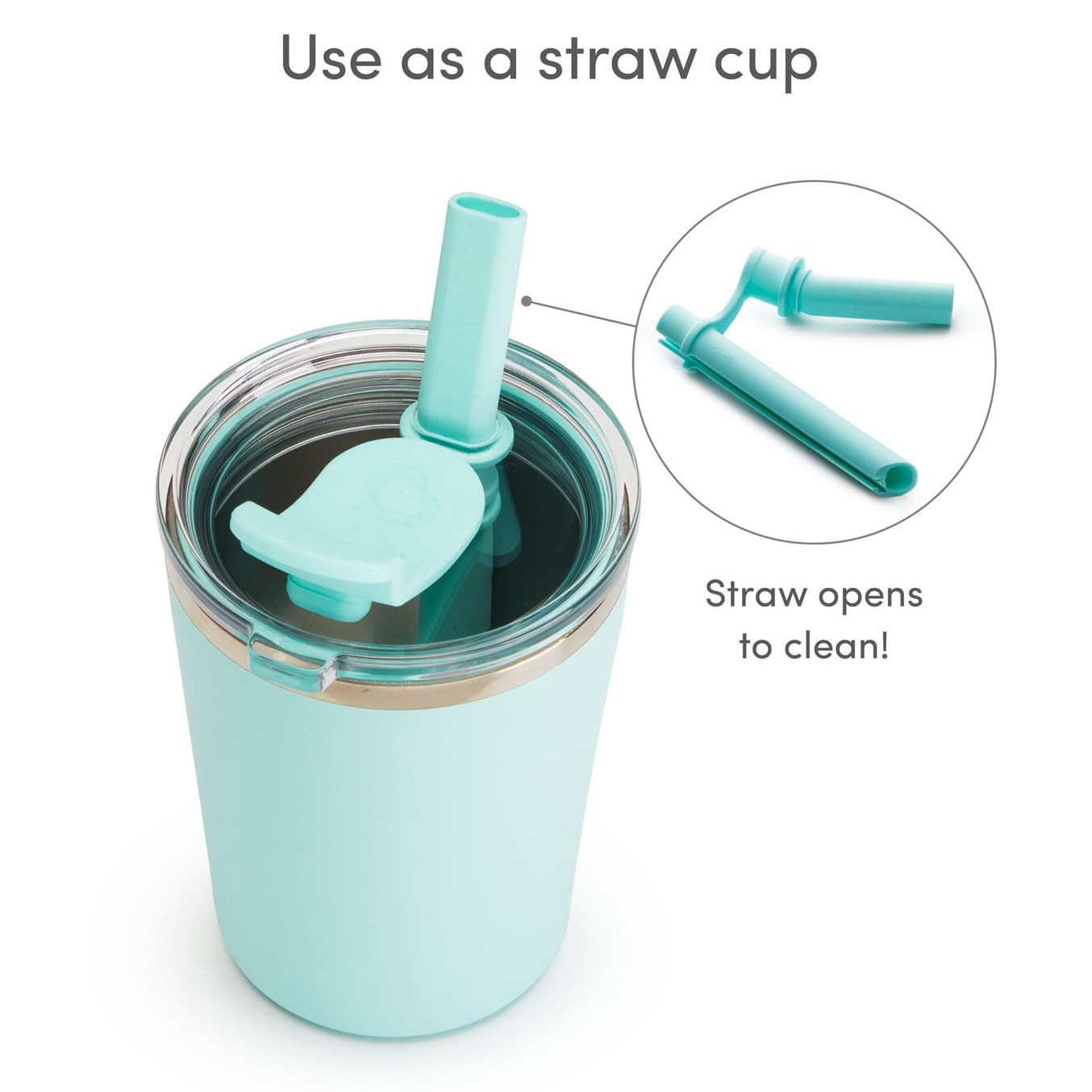 Munchkin Steel My Heart 2-In-1 Toddler Sippy Cup Tumbler With Spill Proof Simple Clean Straw And Open Sipper Lid, 8 Ounce, Stain