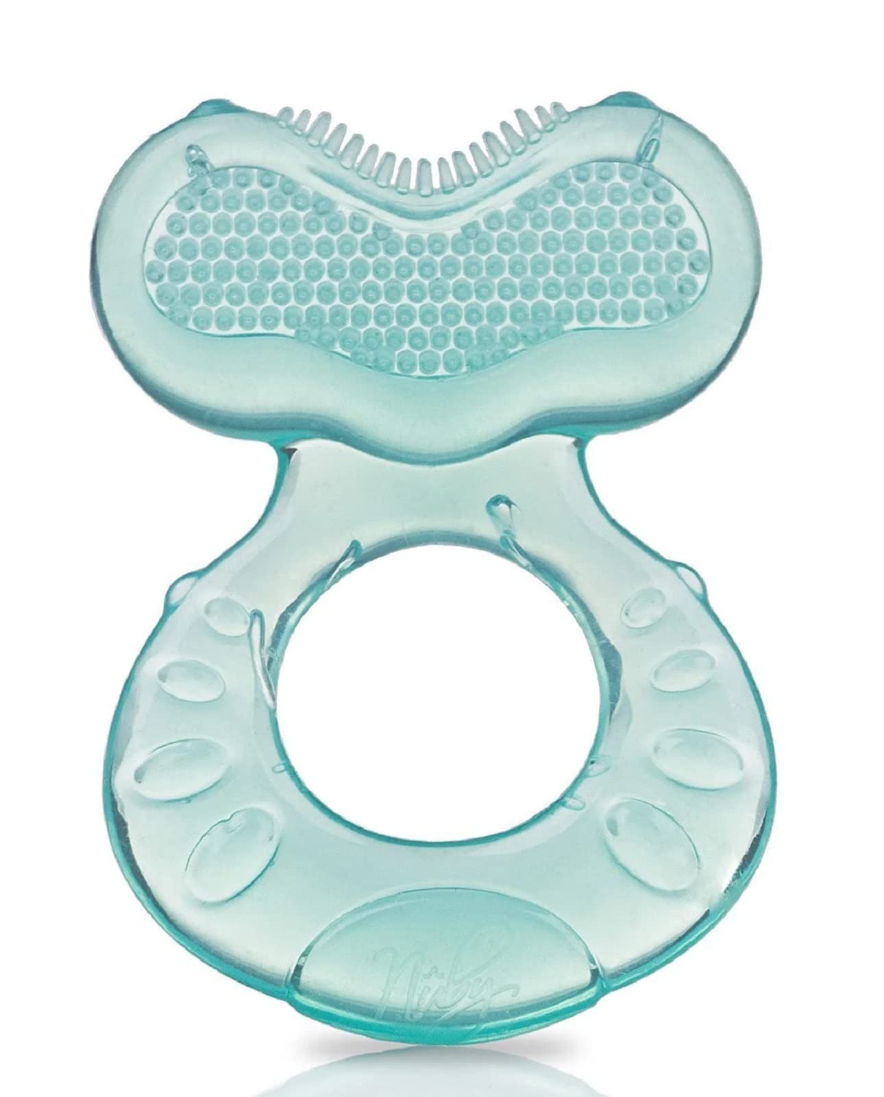 Nuby Silicone TeeThe-EEZ Teether with Bristles, Includes Hygienic Case, Aqua (Count of 2)