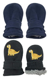 Nice Caps Little Kids And Baby Easy-On Sherpa Lined Fleece Mittens - 2 Pair Pack (Black Dinosnavy Solid - Infant No Thumbs, 6-18