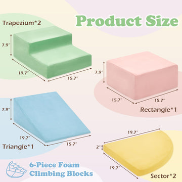 Kizland 6 Pieces Climbing Toys For Toddlers, Climb & Crawl Soft Foam Block Activity Play Set, Foam Play Gym Climbing Blocks, Tod