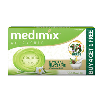 Medimix Ayurvedic Natural Glycerine Bathing Soap With Lakshadi Oil For Soft, Supple & Moisturised Skin 125G (Buy 4 Get 1 Extra C