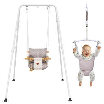 2 in 1 Baby Jumper & Swing, Baby Jumper for Indoor and Outdoor Use, Toddler Swing with Foldable Stand, Stable Bouncer Jumper(Whi