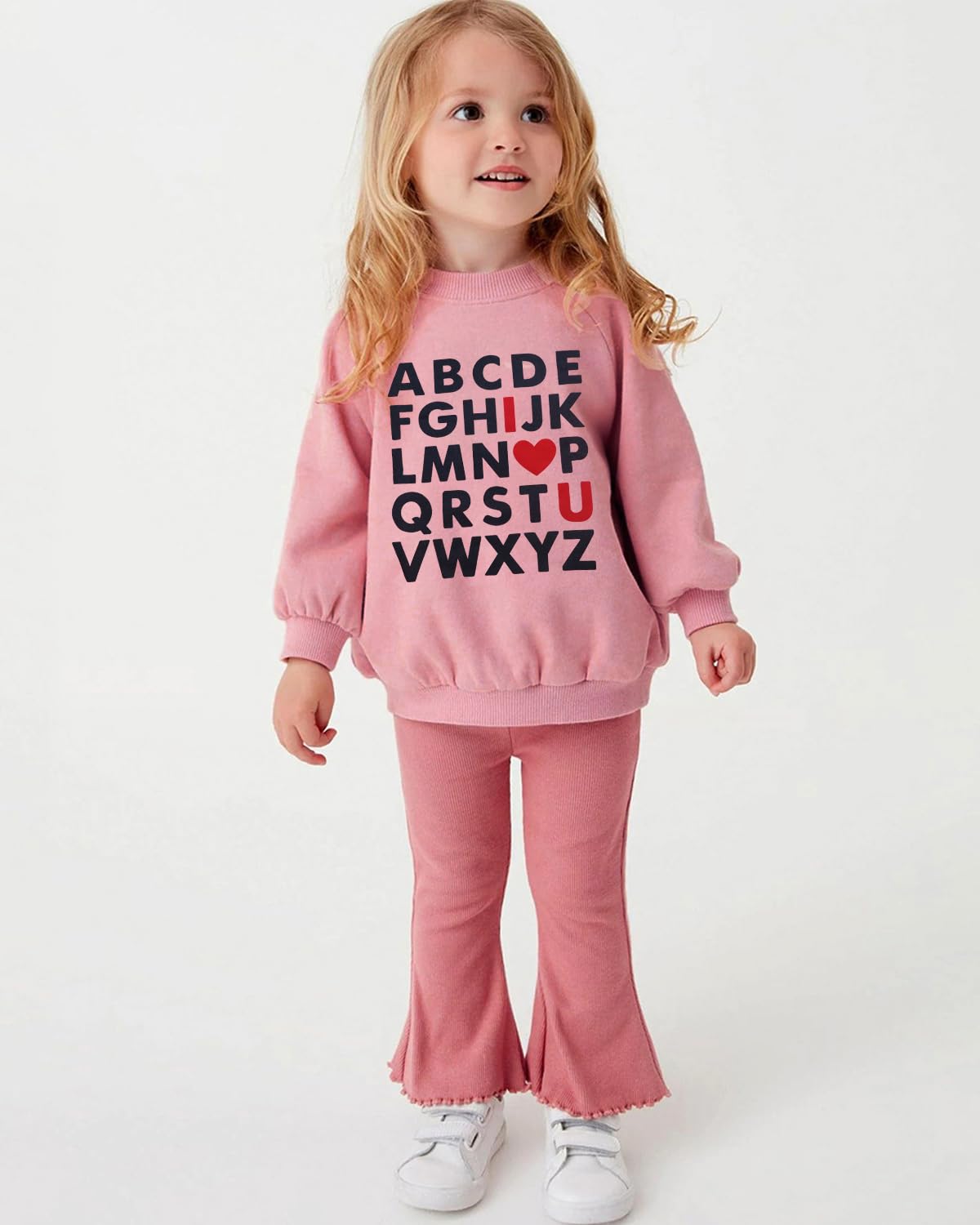Mujoqe Abc I Love U Baby Girls Sweatshirt Toddler Valentines Day Outfit Kids Heart Print Long Sleeve Shirts Tops 4T
