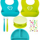EVLAS Baby Feeding Set, Baby Led Weaning Supplies, Adjustable Silicone Bibs, Divided Plate, Suction Bowl with Lid, Soft Spoons 