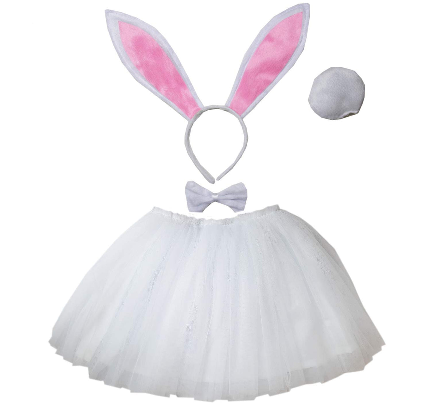 Kirei Sui Kids Bunny Rabbit Ears Headband & Tutu Costume 4 Pieces Dress Up Set White