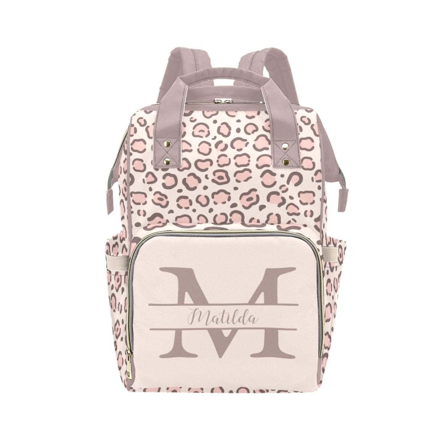 Personalized Diaper Bag Backpack for Women, Custom Name Nursing Mommy Daypack, Leopard Print Diaper Bag for Girls Boys, New Mom 