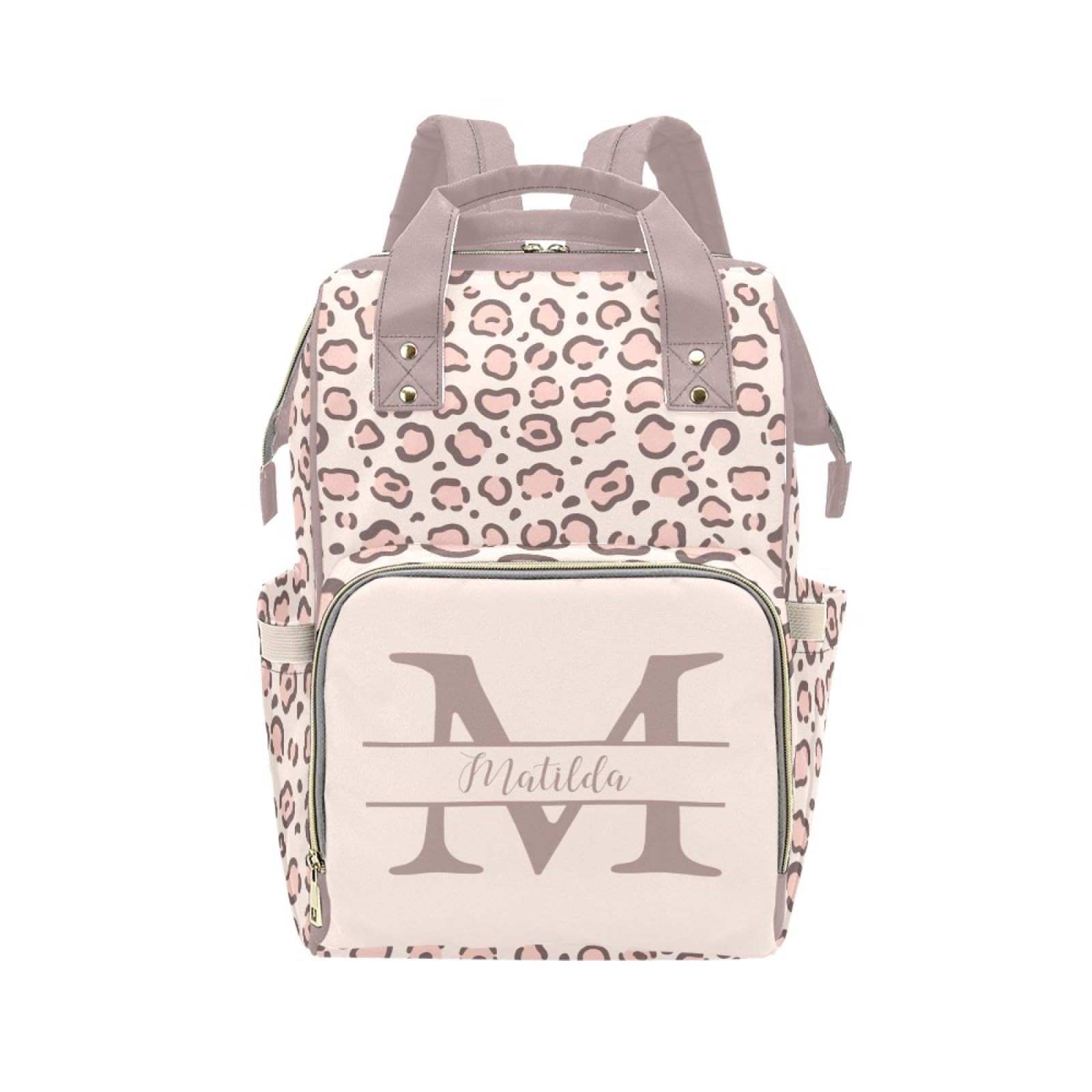 Personalized Diaper Bag Backpack for Women, Custom Name Nursing Mommy Daypack, Leopard Print Diaper Bag for Girls Boys, New Mom 