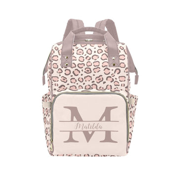 Personalized Diaper Bag Backpack for Women, Custom Name Nursing Mommy Daypack, Leopard Print Diaper Bag for Girls Boys, New Mom 