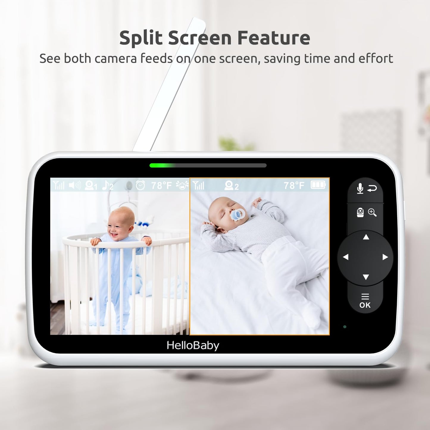 Hellobaby Video Baby Monitor With Upgraded 6    Ips Large Screen, Split Screen With 2 Cameras, Night Vision And Temprature Monit