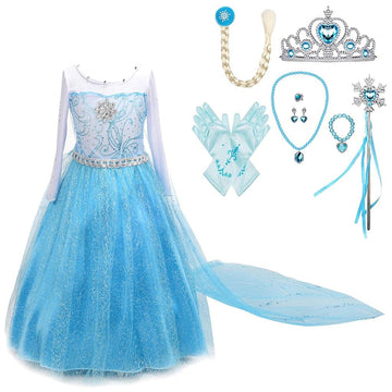 Dressy Daisy Little Girls' Ice Princess Costume Dresses Birthday Halloween Christmas Fancy Party Outfit With Long Fixed Train An