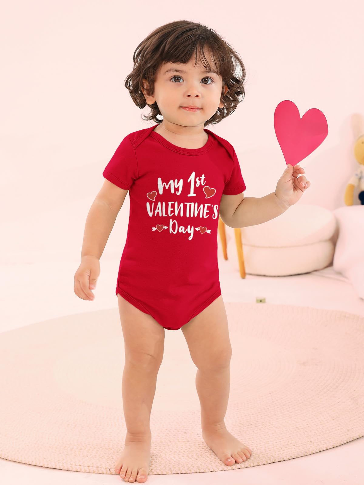 Besserbay Valentine'S Day Infant Short Sleeve Bodysuit First Valentines Red 100% Cotton Onesie 9-12 Months