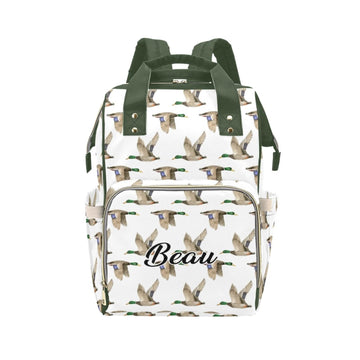 Custom Mallard Diaper Bag Backpack for Mom Personalized Name Large Nappy Nursing Orangizer Mommy Bags, Waterproof Travel Daypack