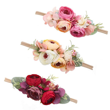 Mligril Baby Girl Floral Headbands Set - 3Pcs Flower Crown Elastic Hairband Newborn Toddler Hair Accessories Gifts For Girls (1-